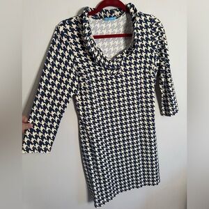 J. McLaughlin Navy and Cream Houndstooth Dress Catalina cloth size Medium